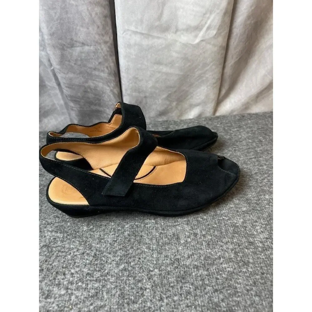 L'Amour Des Pieds Amadour Peep Toe Wedge shoe black suede sandal leather 7 comfy